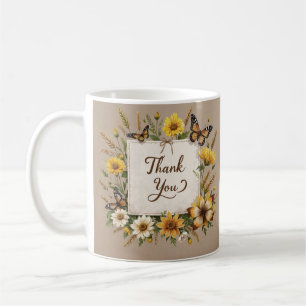 Caneca De Café Obrigado As flores silvestres desenhadas à mão, as