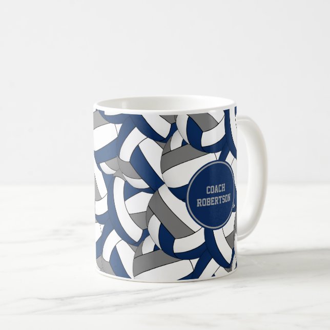 Caneca De Café obrigado da equipe de vôlei da cinza azul  você pr (Frente Esquerda)