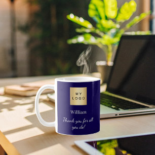 Caneca De Café Obrigado de funcionários do logotipo comercial azu