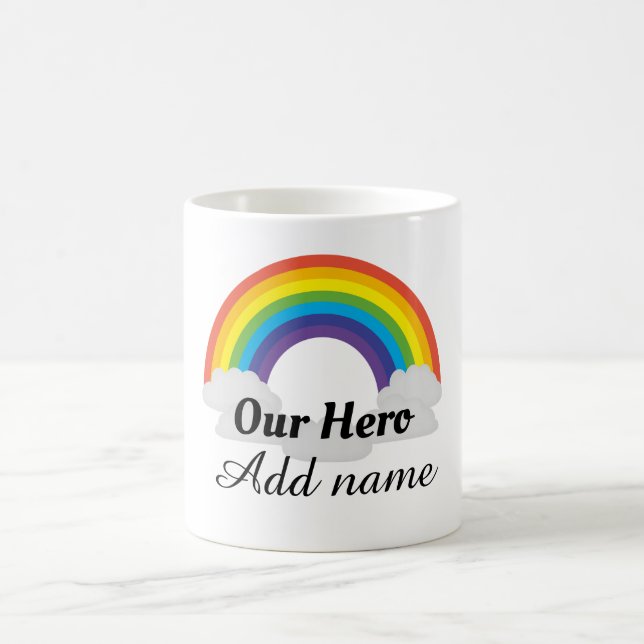 Caneca De Café Obrigado de herói personalizado do arco-íris (Centro)