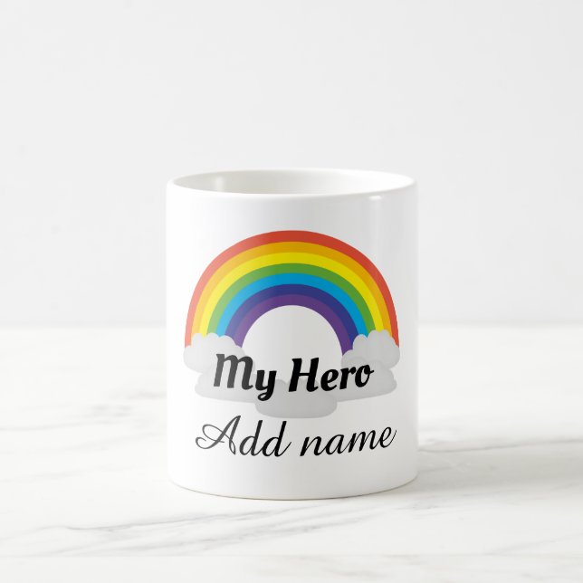 Caneca De Café Obrigado de herói personalizado do arco-íris (Centro)