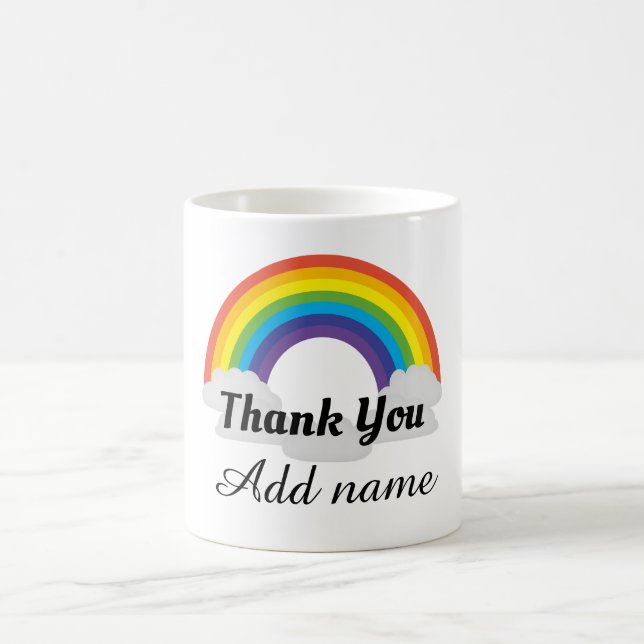 Caneca De Café Obrigado de herói personalizado do arco-íris (Centro)