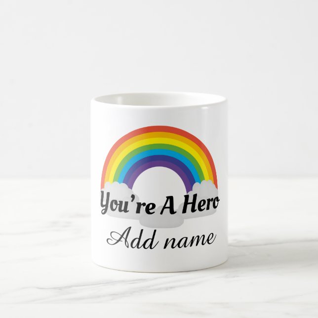 Caneca De Café Obrigado de herói personalizado do arco-íris (Centro)