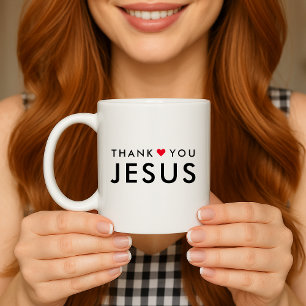 Caneca De Café Obrigado Jesus Coração de fé cristã moderna