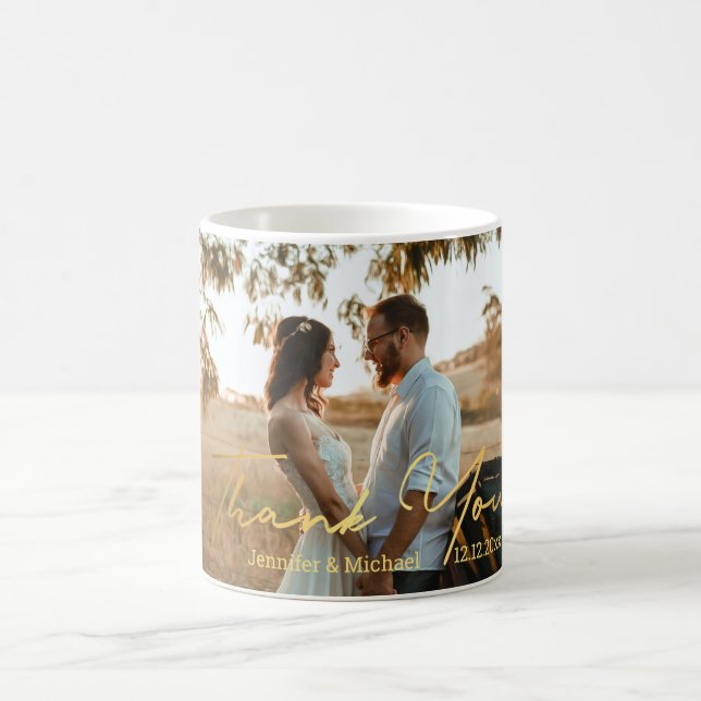 Caneca De Café obrigado, na moda de ouro, foto de casamento (Centro)