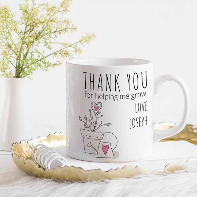 Caneca De Café Obrigado por me ajudar a cultivar um rabisco rosa (Teacher gift mug .. Thank you for helping me grow)