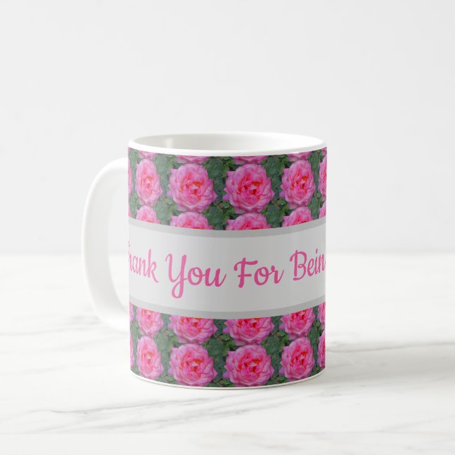 Caneca De Café Obrigado por ser meu professor Pink Rose Pattern (Frente Esquerda)