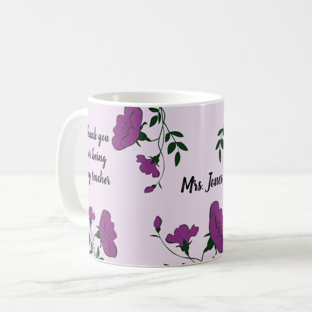 Caneca De Café Obrigado Professor Purple Floral Apreciação (Frente Esquerda)