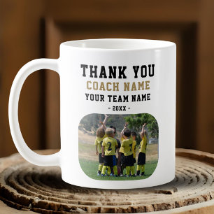 Caneca De Café Obrigado Treinador com foto do nome da equipe