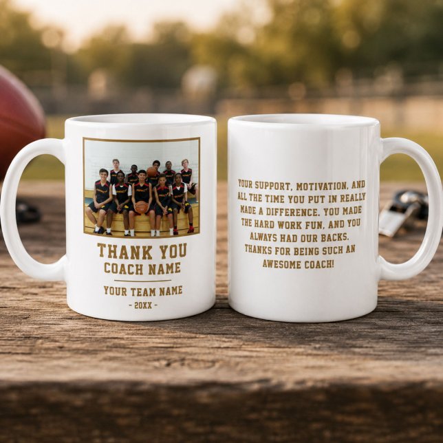 Caneca De Café Obrigado Treinador Nome da Equipe Foto (Criador carregado)