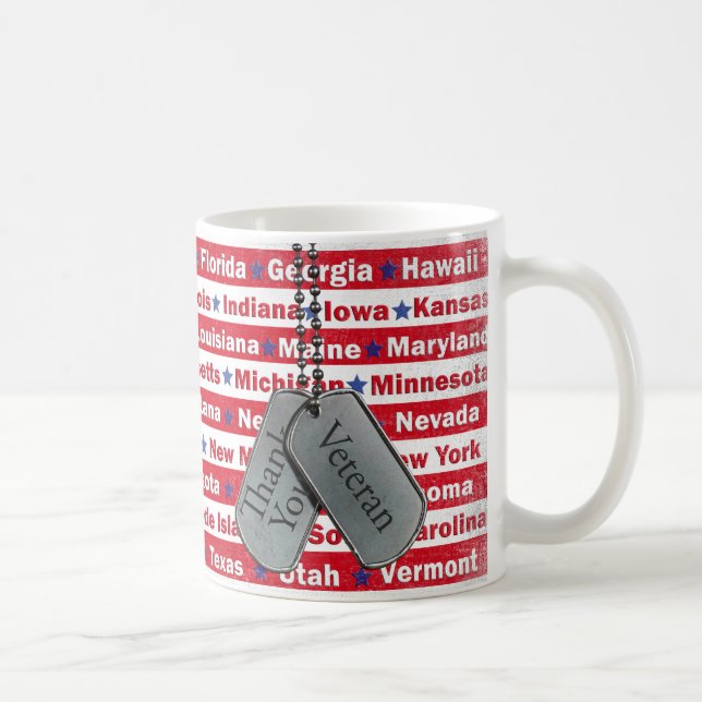 Caneca De Café Obrigado Veteran sobre a bandeira (Direita)