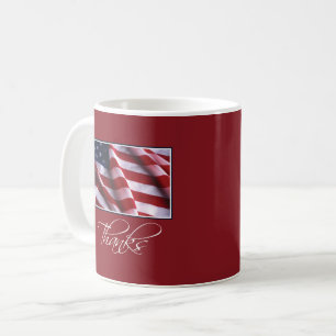 Caneca De Café Obrigados de bandeira Patriótica Americana em Verm