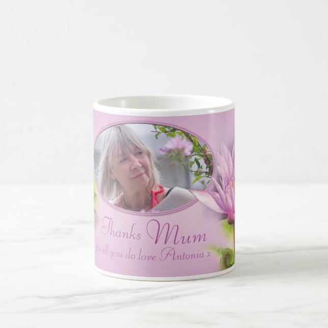 Caneca De Café Obrigados mãe mãe água lily foto personalizada can (Centro)