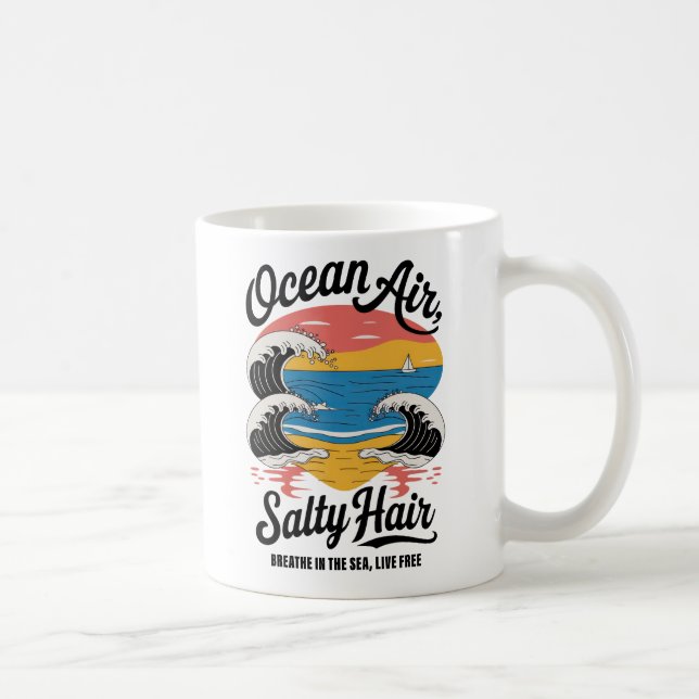 Caneca De Café Ocean Air Saly Hair Surf Beach Design (Direita)