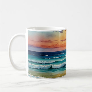 Caneca De Café Ocean waves water color mug wrap designs