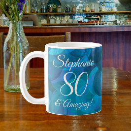 Caneca De Café Oceano Elegante Azul 80 e Aniversário Incrível