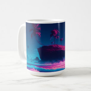 Caneca De Café Oceano Rosa e Palmeiras Arte Digital 