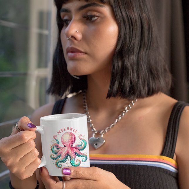 Caneca De Café Octopus Aquarelas Monograma Café Mug (Criador carregado)