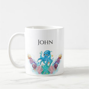 Caneca De Café Octopus e conchas coloridas do bebê oceano bonito