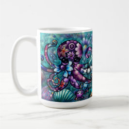 Caneca De Café Octopus Floral Teal Roxo Azul Costeira