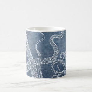 Caneca De Café Octopus Twilight Blue Denim Watercolor Art