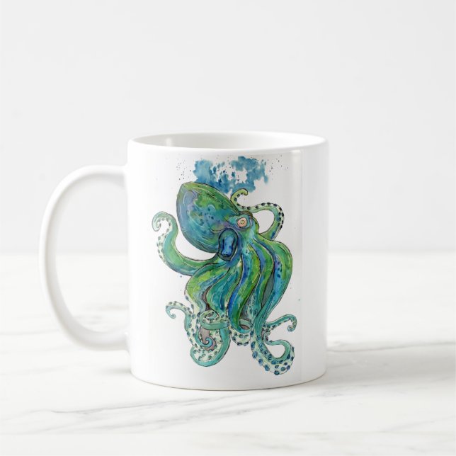 Caneca De Café Octopus Verde e Azul (Esquerda)