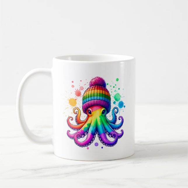 Caneca De Café Octopus Vestindo Uma Beenie (Esquerda)