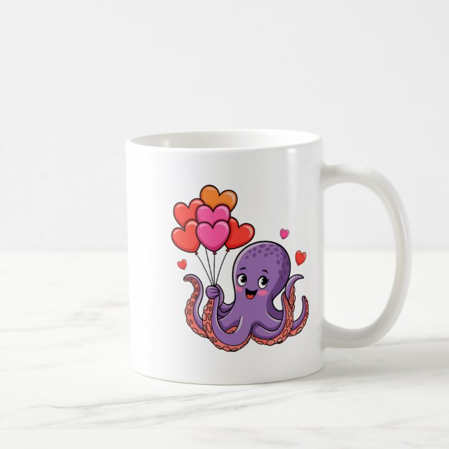 Caneca De Café Octopus With Heart Lloons Valentine Day  (Direita)