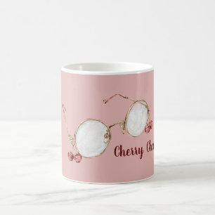 Caneca De Café Óculos de Charme Cereja Rosa Vermelho
