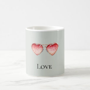 Caneca De Café Óculos de Coração de Morango Vermelho Menta