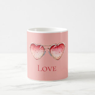 Caneca De Café Óculos de Coração de Morango Vermelho Rosa Rosto