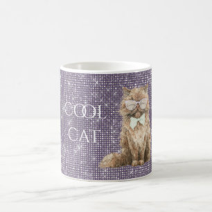 Caneca De Café Óculos de Gato Legal Marrom Brilho Roxo  