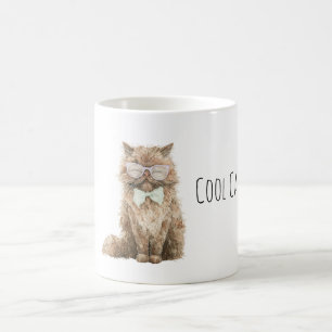 Caneca De Café Óculos de Gato Marrom Creme Resfriado com Laço de