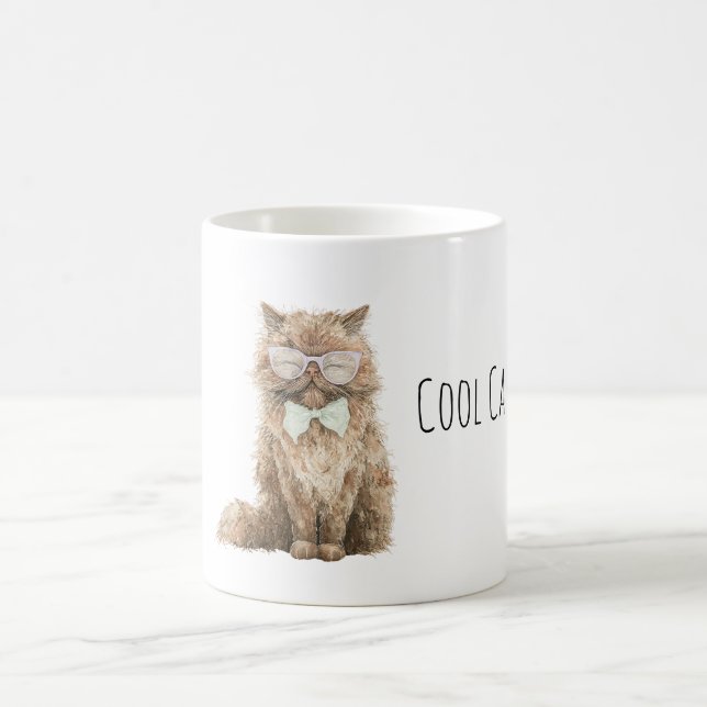 Caneca De Café Óculos de Gato Marrom Creme Resfriado com Laço de  (Centro)