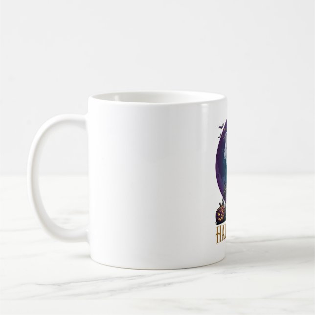 Caneca De Café Óculos de sol de fantasma de Halloween Lua roxa Ce (Esquerda)