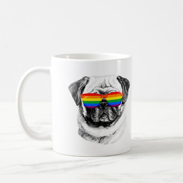 Caneca De Café Óculos de sol do orgulho do Pug (Esquerda)