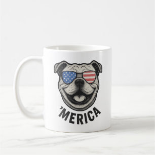 Caneca De Café Óculos de Sol Patriota Bulldog 'MERICA � Bandeira