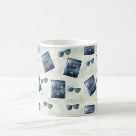 Caneca De Café Óculos de Sol Viagem Azul Passaporte