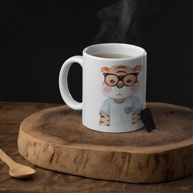 Caneca De Café Óculos de Visto de Tigre Bonito Ilustração de Mug  (Criador carregado)