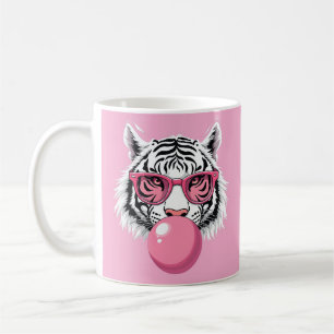 Caneca De Café Óculos de Visto Tigre e Goma-Bolha Rosa Piscada