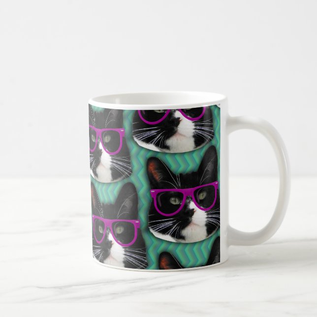 Caneca De Café Óculos Engraçados Tuxedo Padrão de Gato Epic Desig (Direita)