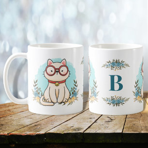 Caneca De Café Óculos Vestidos de Gatos Cachorros Monograma Flora