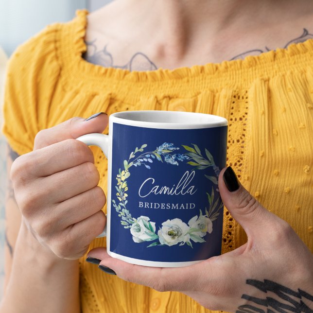 Caneca De Café Oferta Personalizada Floral de Bridesmaid Azul de  (Criador carregado)