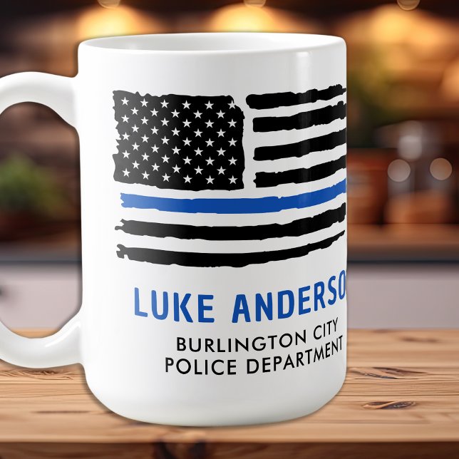 Caneca De Café Oficial de Polícia Personalizado Linha Azul Fino (Criador carregado)