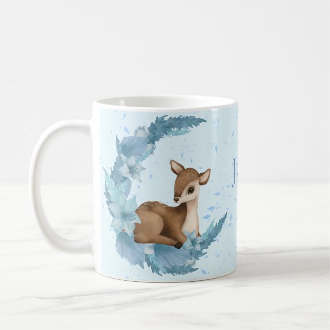 Caneca De Café Oh, adorável Bambi, Flores Azuis Nuvens Poeira (Esquerda)