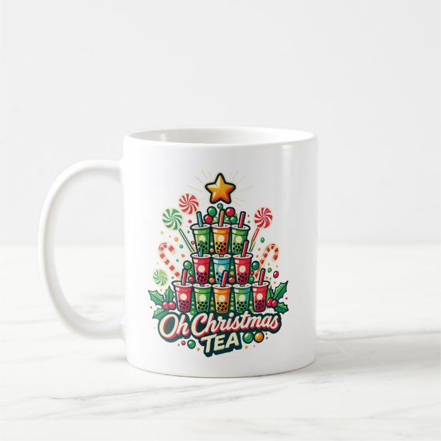Caneca De Café Oh Chá de Natal - Boba Bubble Tea Holiday Engraçad (Esquerda)