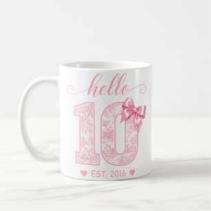 Caneca De Café Olá 10 Aniversário Rosa Olá 10 Ano Personalizado