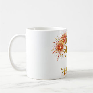 Caneca De Café Olá 2026 Fogos de Artifício do Cavalo Dourado