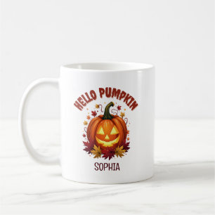 Caneca De Café Olá Abóbora Folhas de Outono Personalizadas