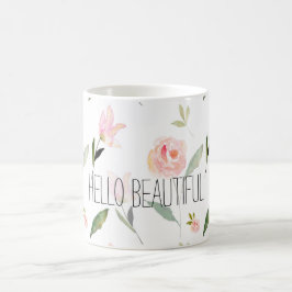 Caneca De Café Olá! aguarela bonita floral